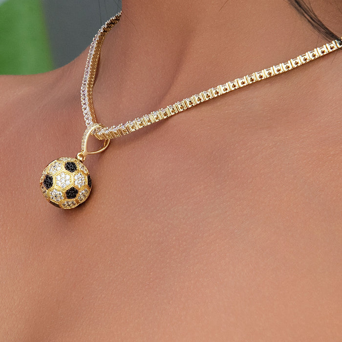 Iced Soccer Ball Pendant in Yellow Gold