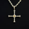 Iced Square Cross Pendant in Yellow Gold