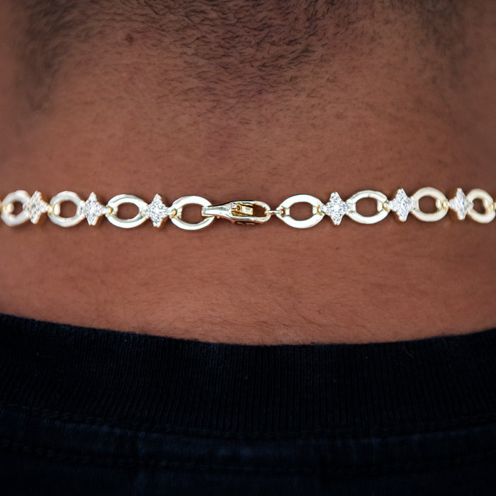 Iced Star Cable Link Chain - Yellow Gold