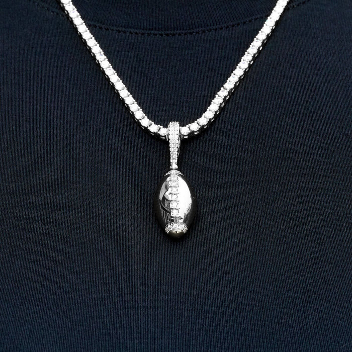 Iced Stitched Football Pendant in White Gold