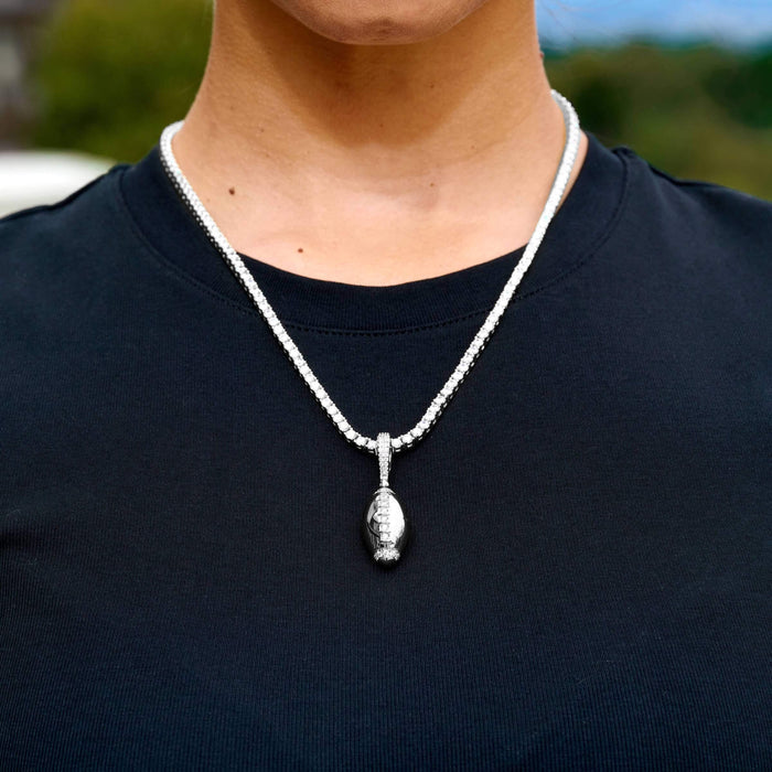 Iced Stitched Football Pendant in White Gold