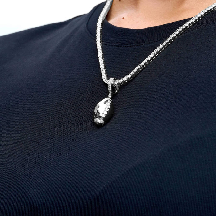 Iced Stitched Football Pendant in White Gold