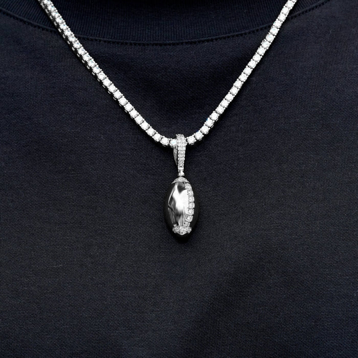 Iced Stitched Football Pendant in White Gold