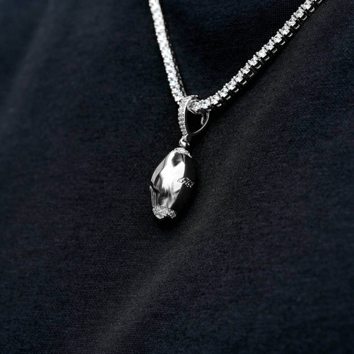 Iced Stitched Football Pendant in White Gold