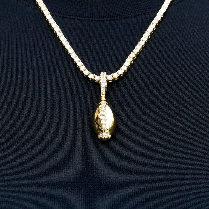 Iced Stitched Football Pendant in Yellow Gold