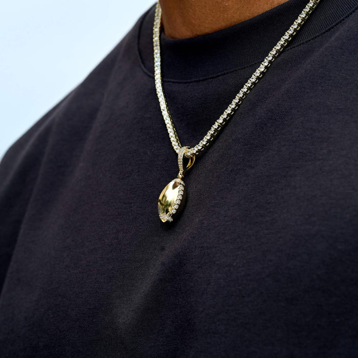 Iced Stitched Football Pendant in Yellow Gold