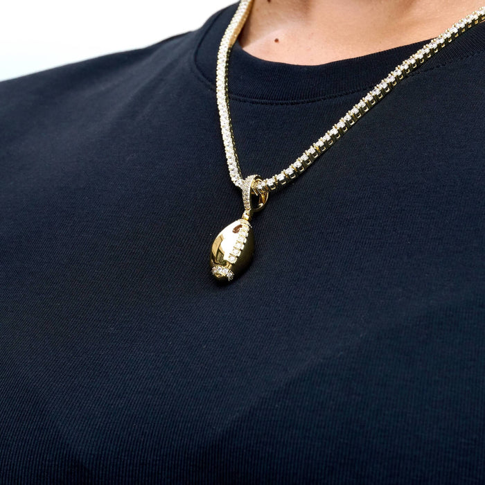 Iced Stitched Football Pendant in Yellow Gold