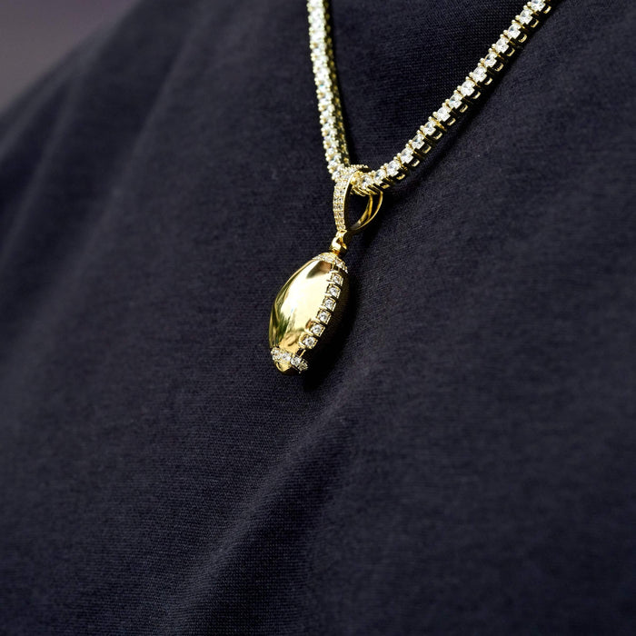 Iced Stitched Football Pendant in Yellow Gold