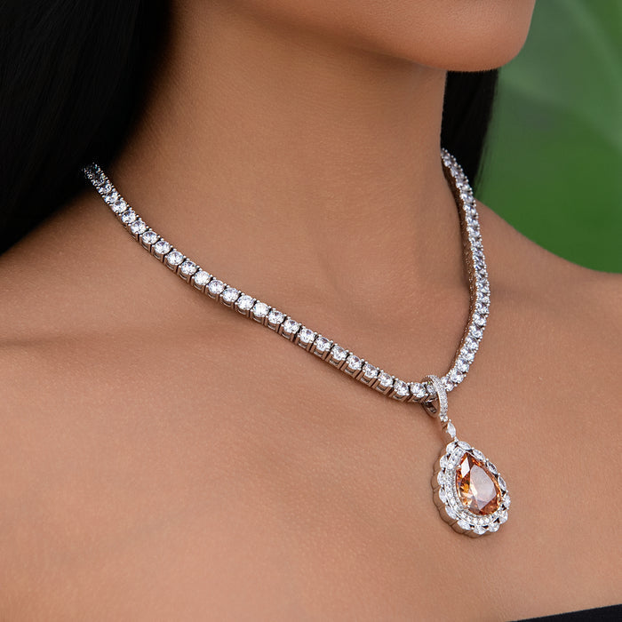 Iced Teardrop Rock Pendant in White Gold