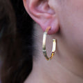 Iced Textured Bamboo Hoop Earrings in Yellow Gold