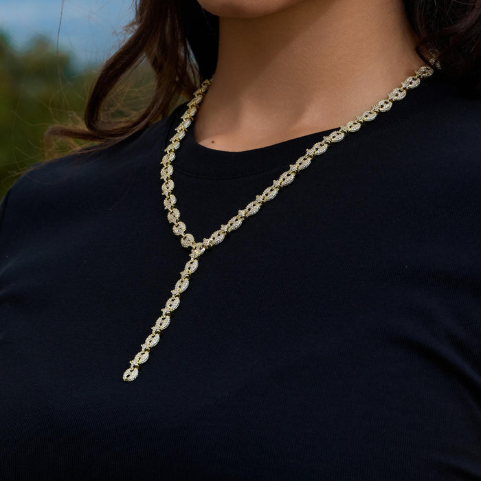 Iced Valentina Lariat Necklace in Yellow Gold