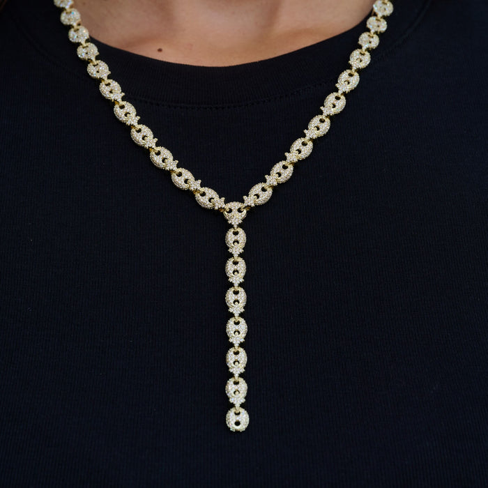 Iced Valentina Lariat Necklace in Yellow Gold
