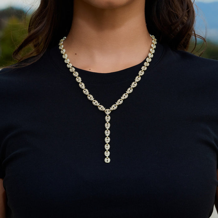 Iced Valentina Lariat Necklace in Yellow Gold