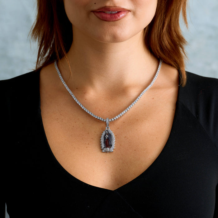 Iced Virgin Mary Pendant in White Gold