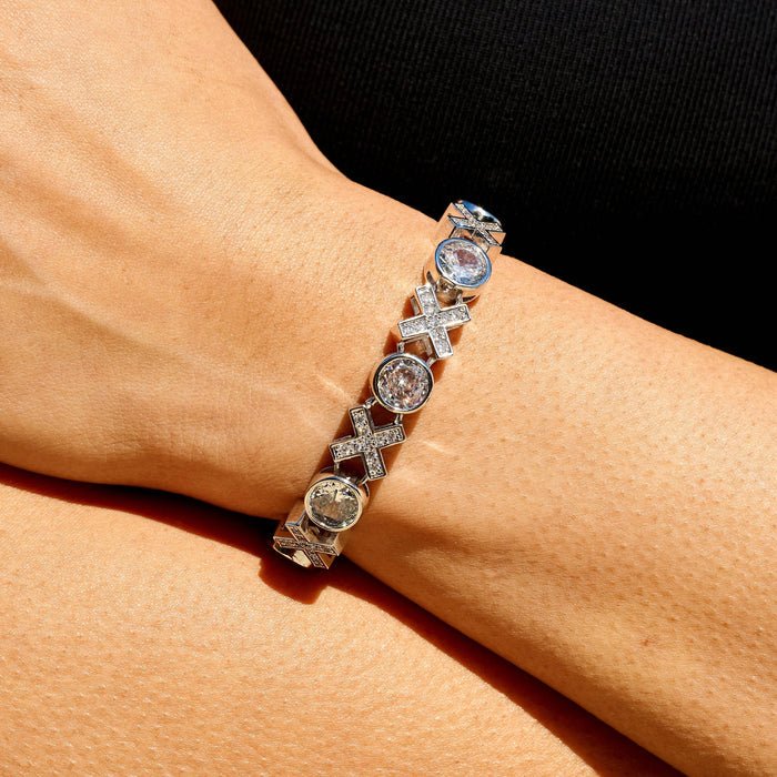 Iced XOXO Tennis Chain Bracelet in White Gold
