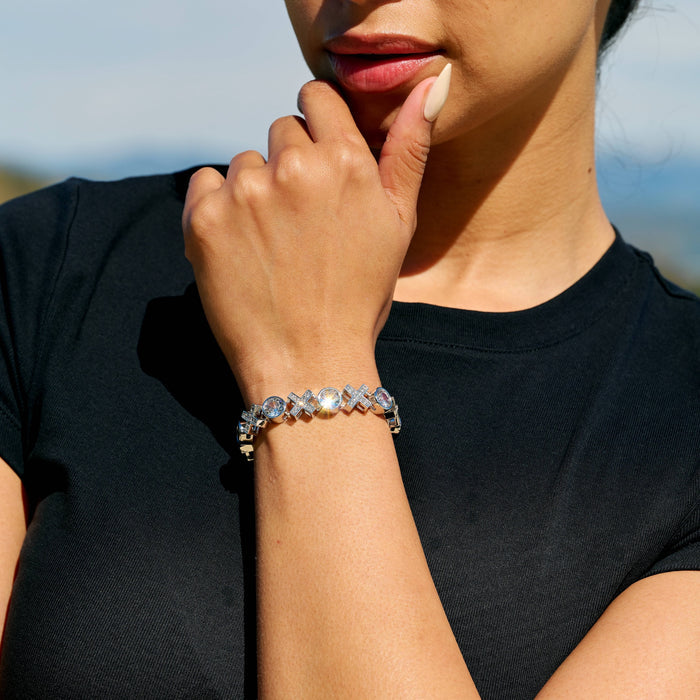 Iced XOXO Tennis Chain Bracelet in White Gold
