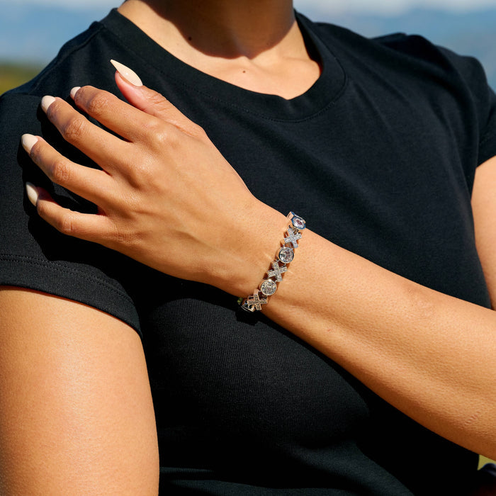 Iced XOXO Tennis Chain Bracelet in White Gold