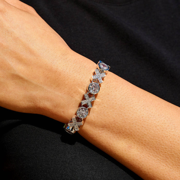 Iced XOXO Tennis Chain Bracelet in White Gold