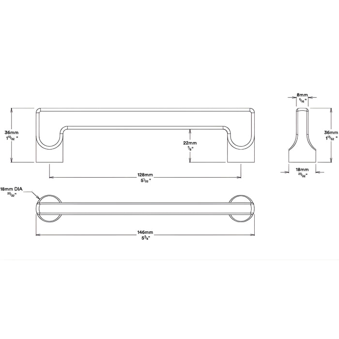 Line Drawing Iver Baltimore 128mm Cabinet Pull Handle Brushed Brass 20886 - The Blue Space