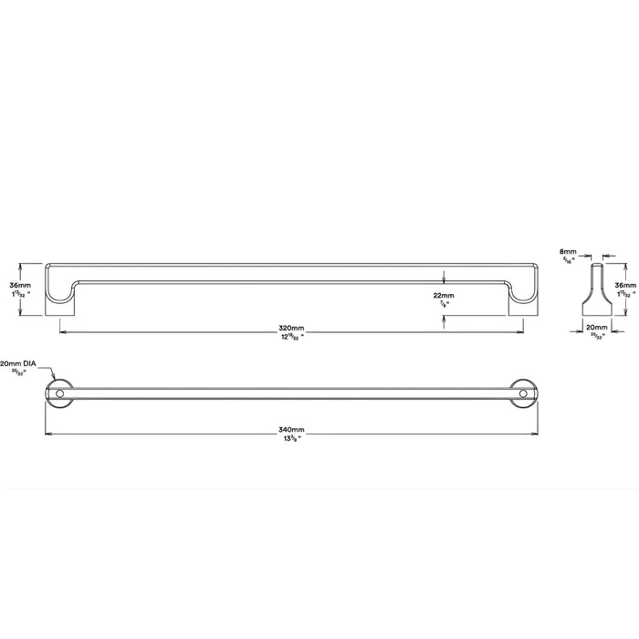 Line Drawing Iver Baltimore 320mm Cabinet Pull Handle Matte Black 20913 - The Blue Space