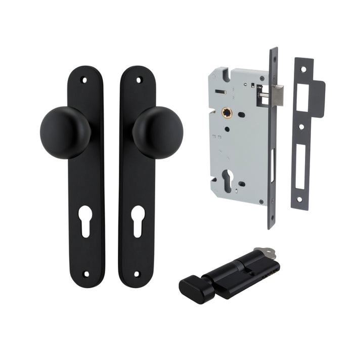 Iver Cambridge Knob Oval Backplate Entrance Kit with High Security Lock Matte Black  12834KENTR60KT - The Blue Space