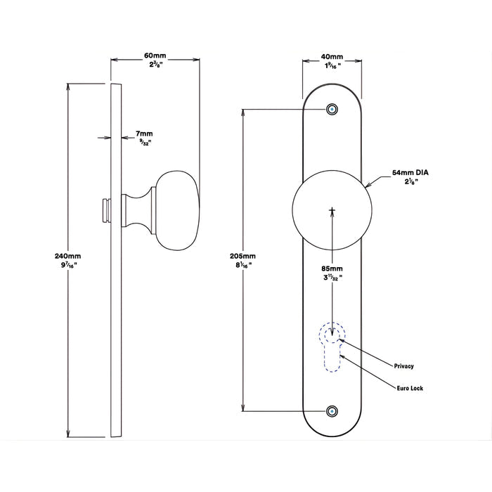 Line Drawing Knob Iver Cambridge Knob Oval Backplate Entrance Kit with High Security Lock Matte Black  12834KENTR60KT - The Blue Space