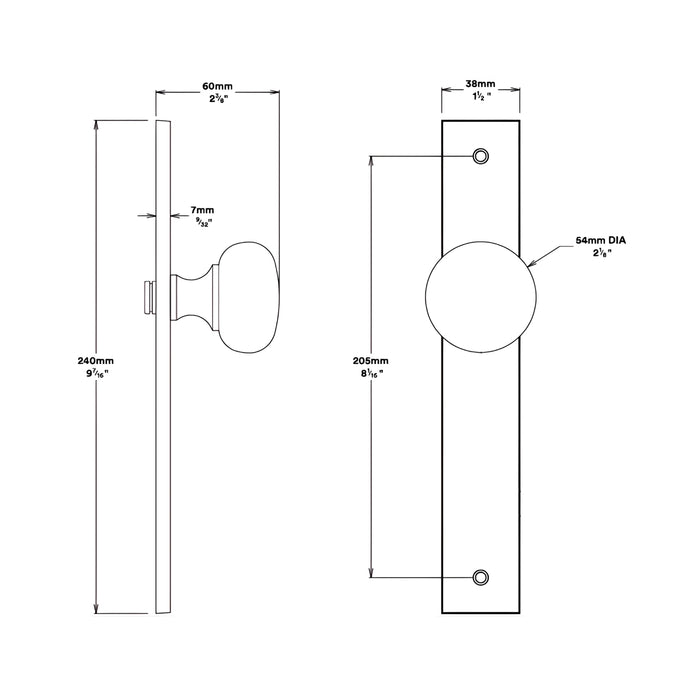 Line Drawing Knob Iver Cambridge Knob Rectangular Backplate Passage Kit Satin Nickel  14822KPASS60 - The Blue Space