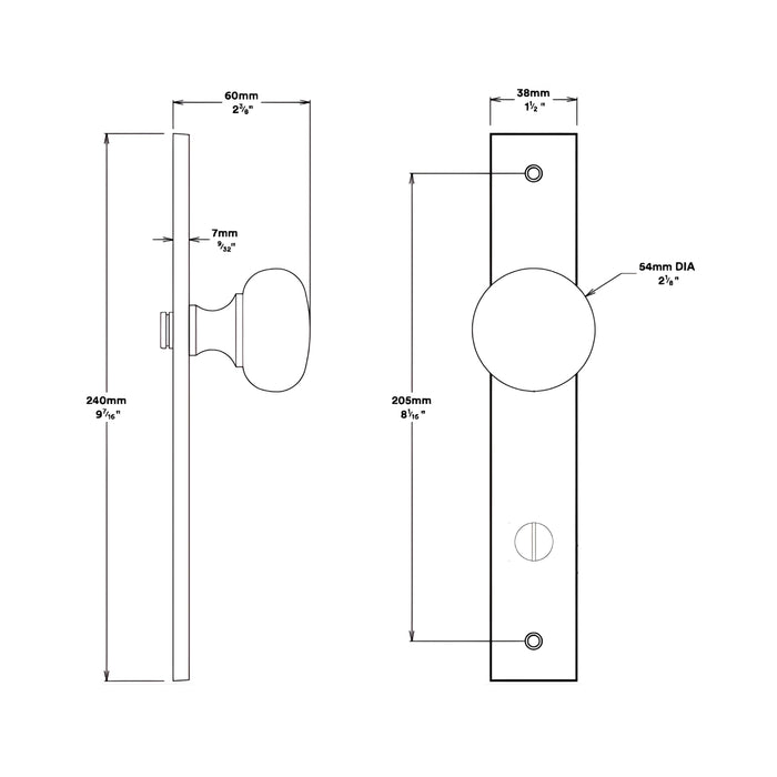 Line Drawing Knob Iver Cambridge Knob Rectangular Backplate Privacy Kit with Privacy Turn Matte Black  12822KPRIV60 - The Blue Space