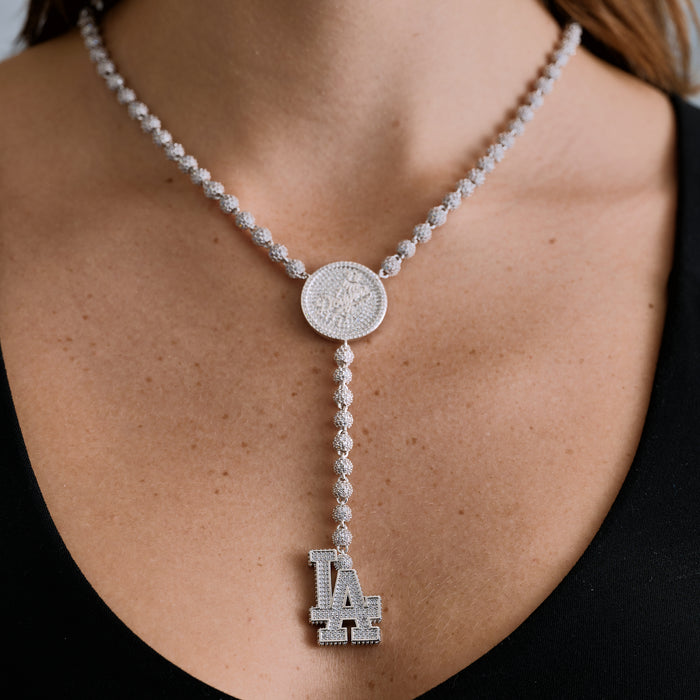 LA Dodgers Official MLB Lariat Necklace in White Gold