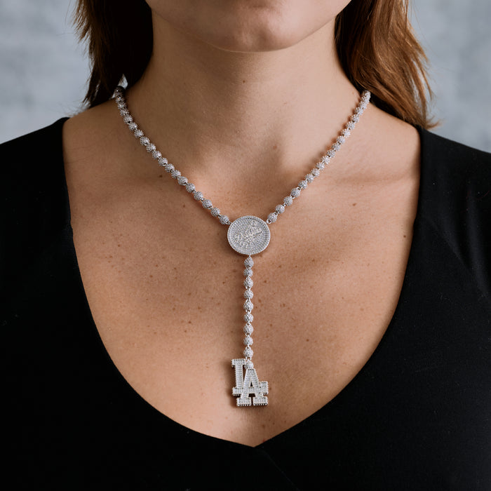 LA Dodgers Official MLB Lariat Necklace in White Gold