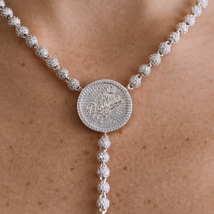 LA Dodgers Official MLB Lariat Necklace in White Gold