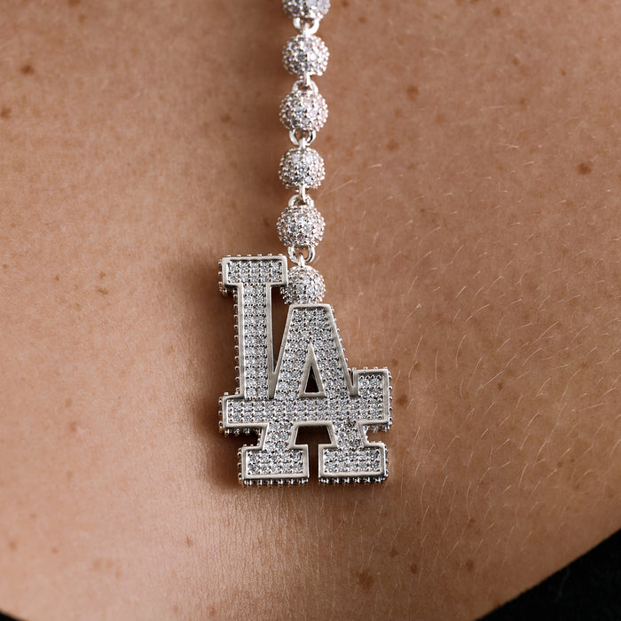 LA Dodgers Official MLB Lariat Necklace in White Gold