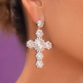 Large Diamond Cross Earring  in White Gold