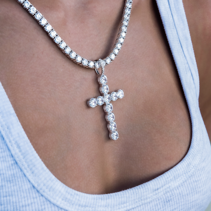 Large Diamond Cross Pendant in White Gold