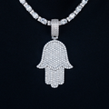 Large Iced Baguette Hamsa Pendant in White Gold