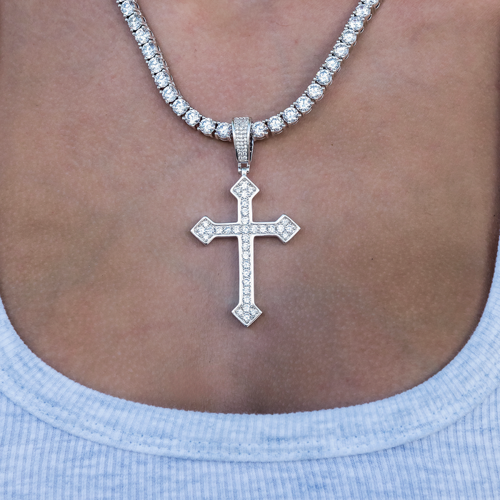 Large Iced Celtic Cross in White Gold