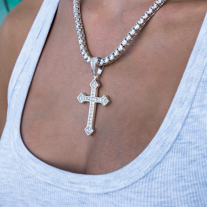 Large Iced Celtic Cross in White Gold