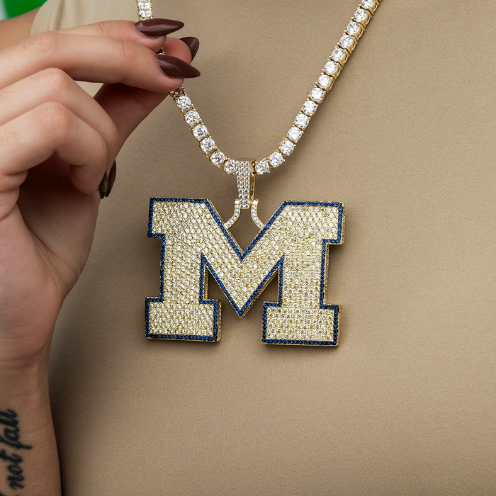 Large University of Michigan Wolverines Official NCAA Logo Pendant in Yellow Gold
