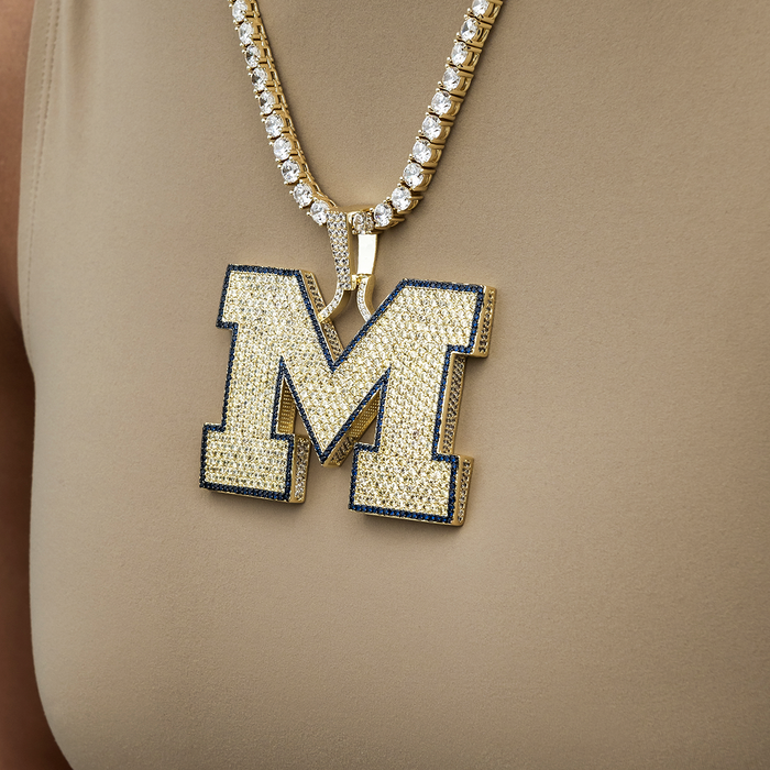 Large University of Michigan Wolverines Official NCAA Logo Pendant in Yellow Gold