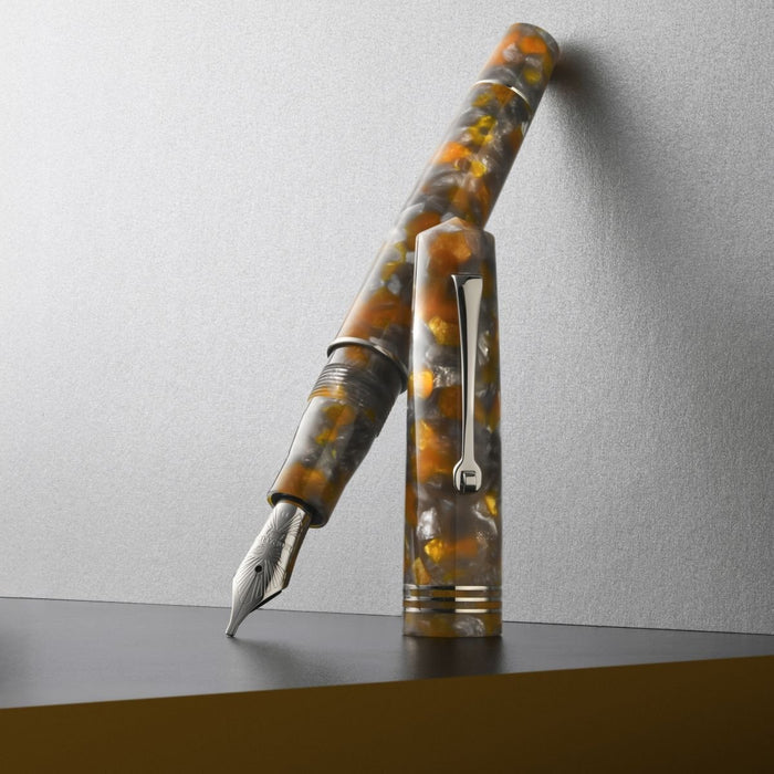 Leonardo Momento Zero Fountain Pen - Lava E Cenere - Silver Trim - Pen Boutique Ltd
