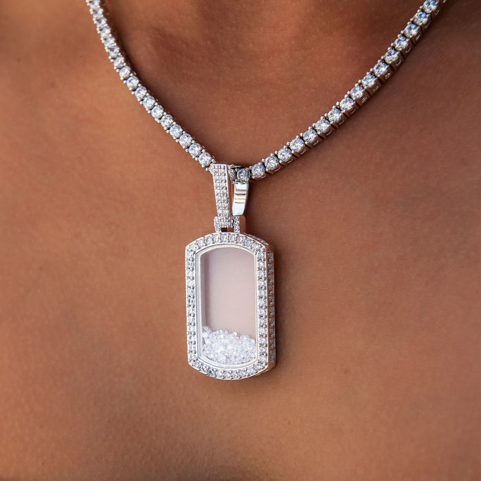 Loose Diamond Dog Tag Pendant in White Gold