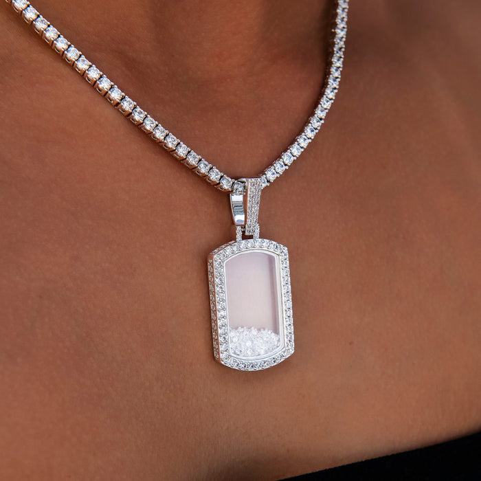 Loose Diamond Dog Tag Pendant in White Gold