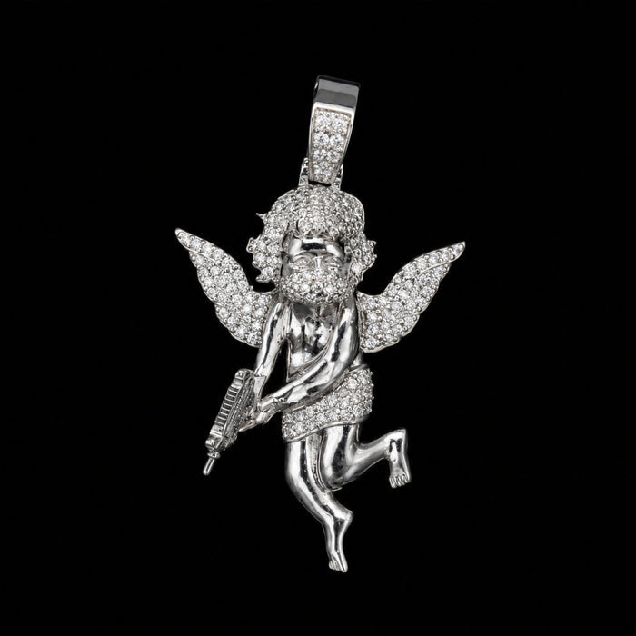 Masked Angel Pendant in White Gold