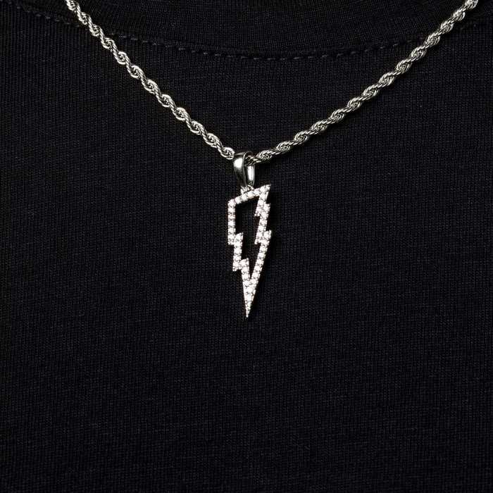 Micro Iced Lightning Bolt Pendant in White Gold - The GLD Shop