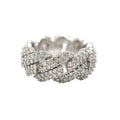 Men's Moissanite Diamond Prong Cuban Ring in White Gold Vermeil