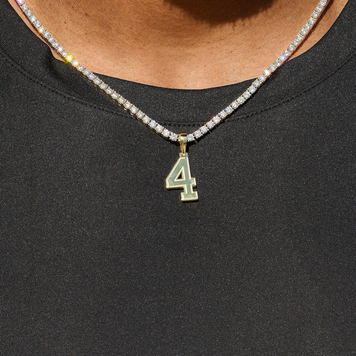 Micro Block Number Pendant in Yellow Gold