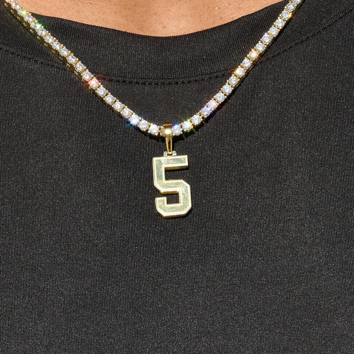 Micro Block Number Pendant in Yellow Gold