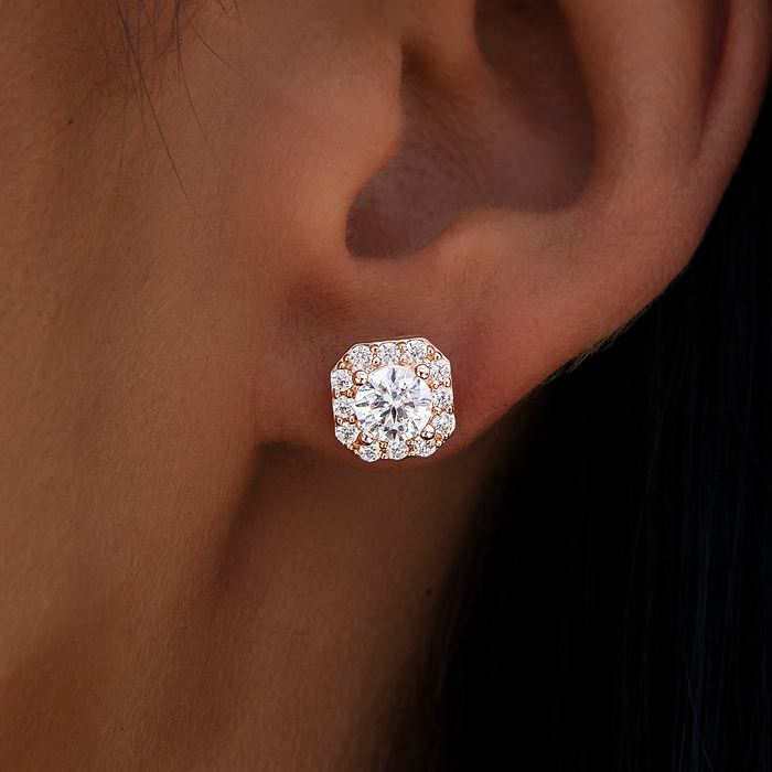 Micro Clustered Diamond Earrings - Rose Gold