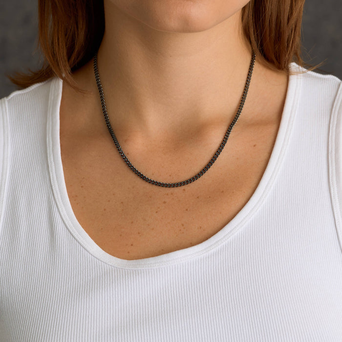 Micro Cuban Chain Necklace in Black - 3mm