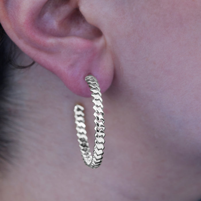 Micro Cuban Prong Hoop Earrings in White Gold- 6mm